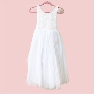 Flower Girl Wedding Dress Sleeveless Bow Lace Size 4 NWOT